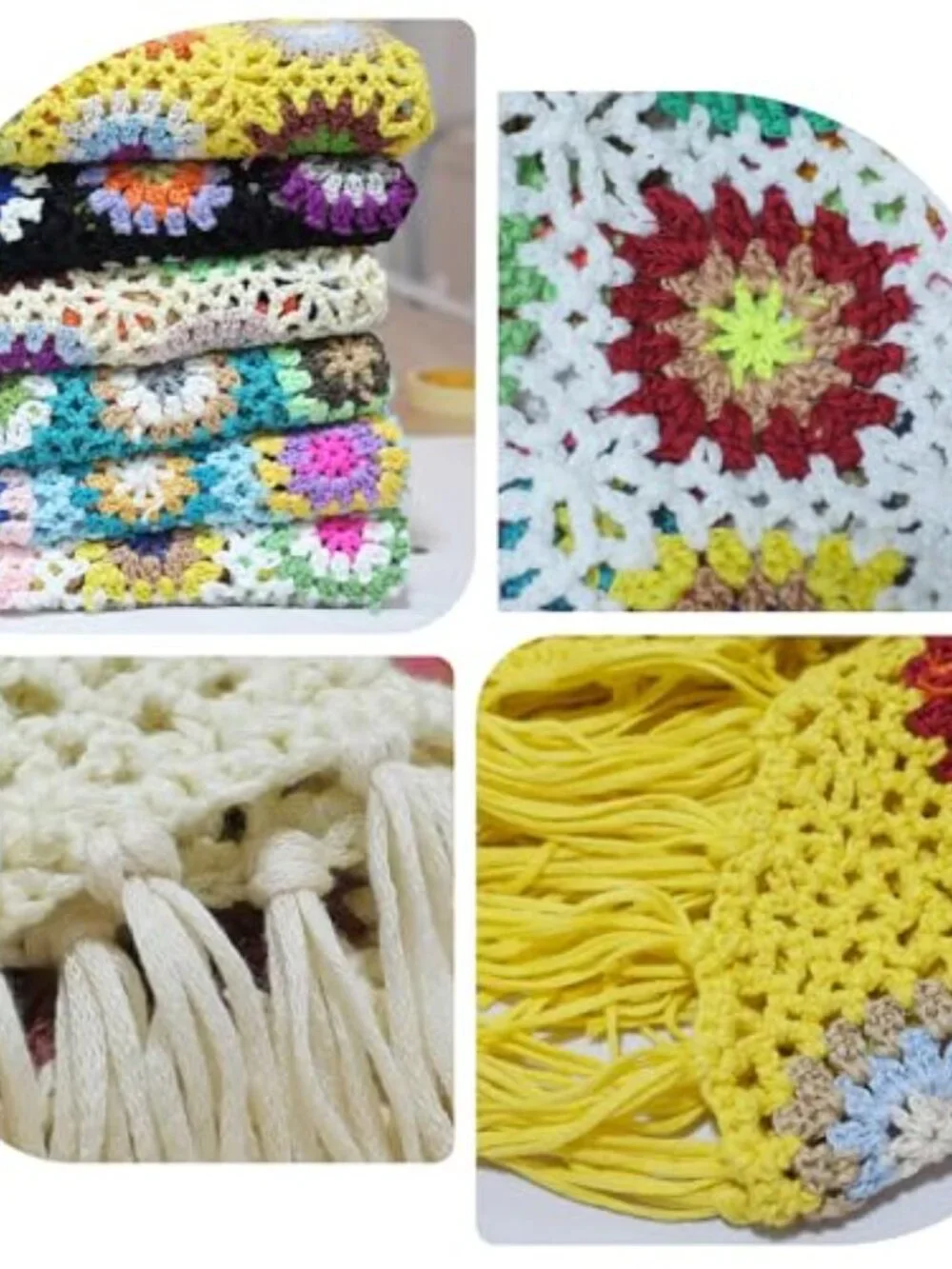 Handmade Crochet Fringed Poncho Cape Shawl Wrap Women Boho Wraps